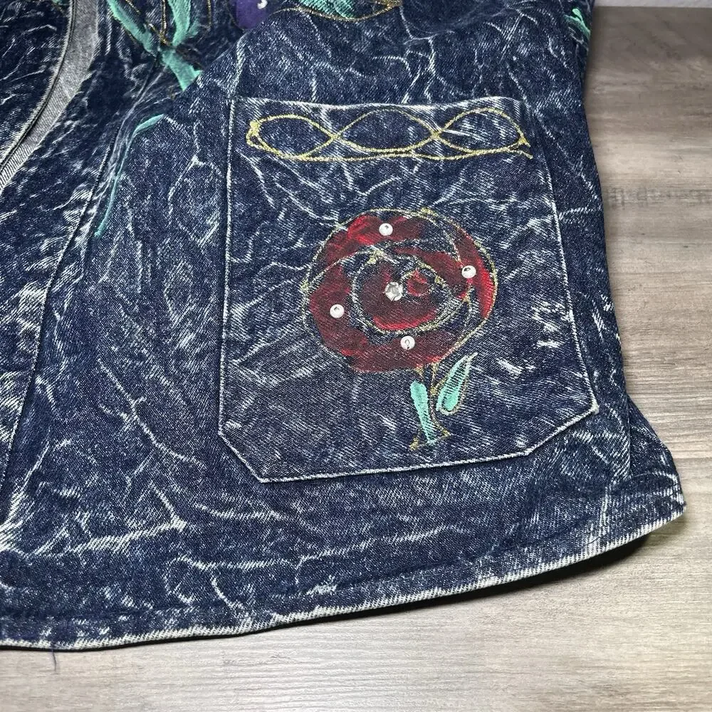 Vtg Christie Of California Denim Jacket Hand Painted Acid Washed Art to Wear 14